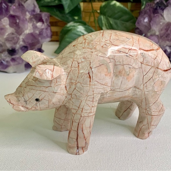 Large Pink Marble Carved Pig Figurine Farm Animal Polished Stone Swine 5" 539g - Picture 6 of 16